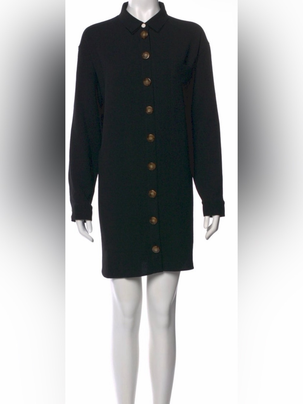 Sézane Black Long-Sleeve Button-Front Shirt Dress